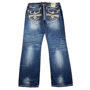 Vintage Rock Revival Jeans Mens 36x32 Relaxed Straight Embroidered Grunge